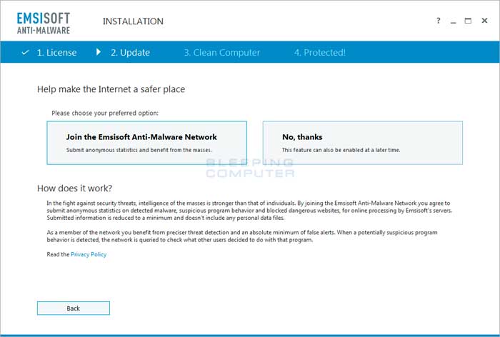 Prompt to join the Emsisoft Anti-Malware Network